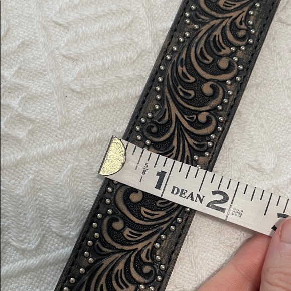 Crystal AB aurora borealis leather tooled western  Black Embellished Belt